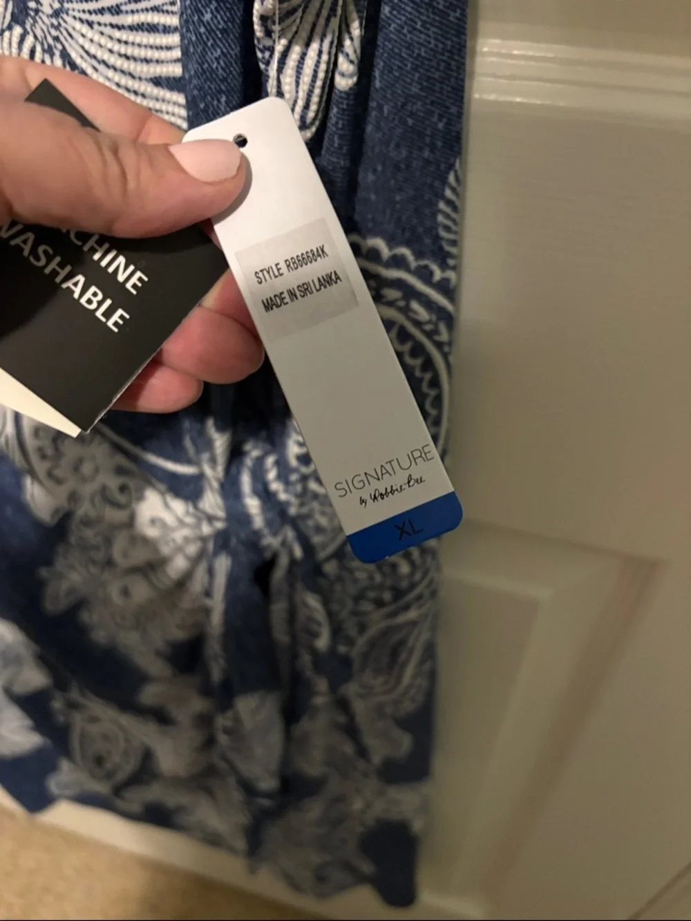 Signature by Robbie Bee Denim Blue and White Paisley Midi Dress